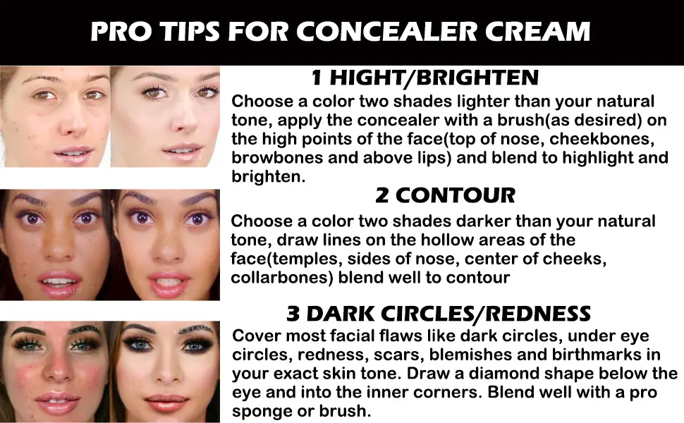 3 Pack Full Coverage Concealer Cream Makeup Waterproof Matte Smooth Concealer Corrector for Dark Spot Under Eye Circles (3 6g/0.2Oz 40 Natural) 40 Natural - concealer highlighter contour