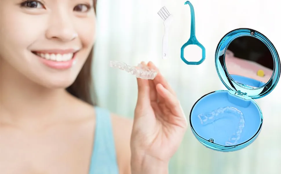 Solid Orthodontic Retainer Case Aligner and Retainer Case with Special Magnetic Closure 1 Pcs Retainer Case +1 Pcs Aligner Remover Hook +1Pcs Brush (Gold) - denture box