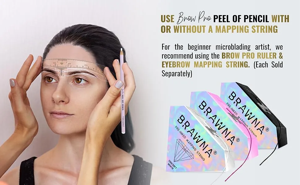 BRAWNA 6 Pcs Eyebrow Pencils with 1 Sharpener- Durable Waterproof Eyebrow Pencil - Quick Efficient & Easy to Use Eye Brow Pencils for Shaping Defining & Microblading- White 6 Pack White - EYEBRO MAPPING WHITE BLACK PINK STRING WHITE PENCIL