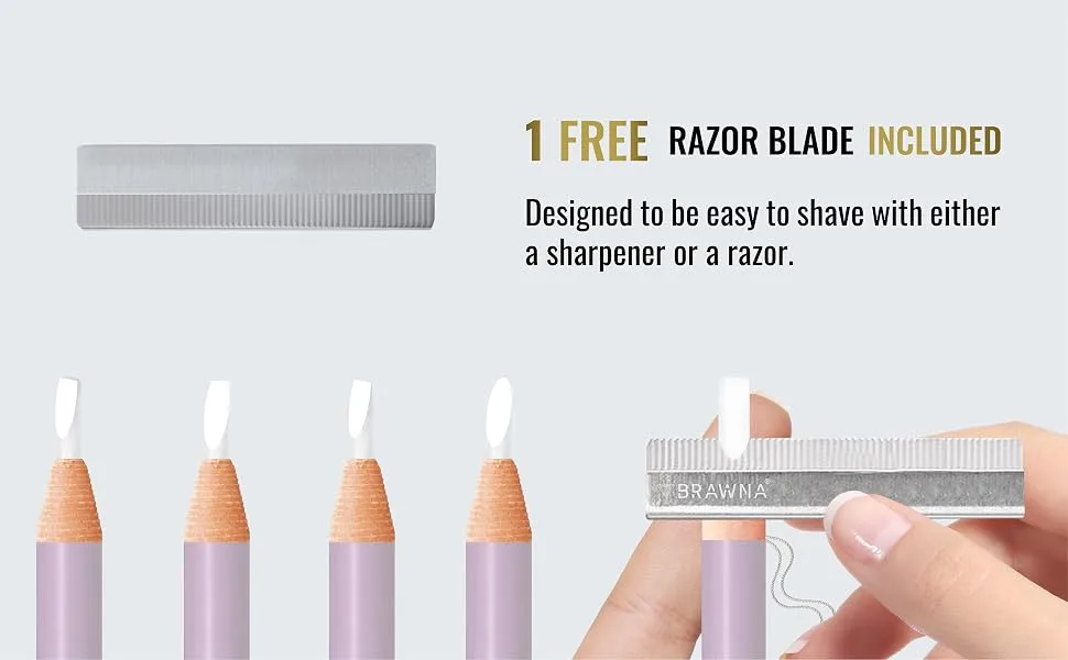 BRAWNA 6 Pcs Eyebrow Pencils with 1 Sharpener- Durable Waterproof Eyebrow Pencil - Quick Efficient & Easy to Use Eye Brow Pencils for Shaping Defining & Microblading- White 6 Pack White - RAZOR BLADES WHITE BROW PENCIL