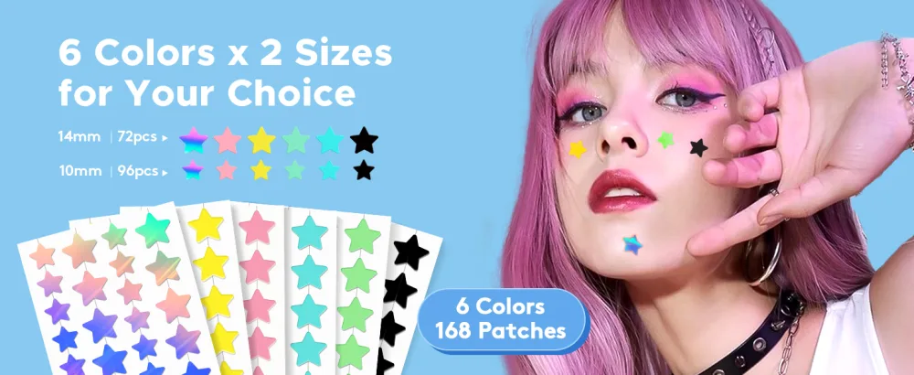 LitBear Acne Patch Pimple Patch 6 Colors Star Shaped Acne Absorbing Cover Patch Hydrocolloid Acne Patches For Face Zit Patch Acne Dots Tea Tree Oil + Centella Oil 168 Count - pimple patches