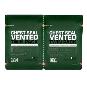 Ever Ready First Aid Vented Chest Seal with Quick Tear Twin Pack- 6.6 Square Occlusive Adhesive Dressing for Open Chest Wounds - CHEST SEAL 2021 package seal on angle