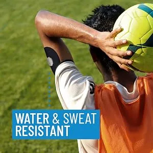 Dexcom G7 Adhesive Patch Design - Adhesive Patches Water Resistant & Easy to Apply x 10 Pack - Beige (Dexcom G7) - Man throwing soccer ball with G7 adhesive tape on arm. Water and sweat resistant.
