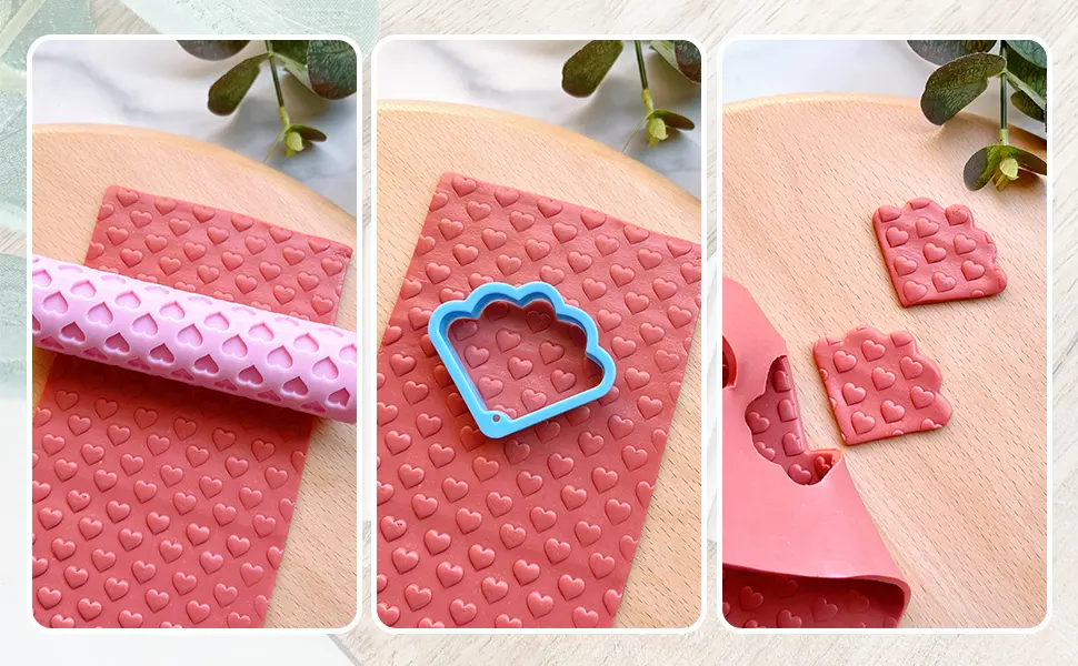 Keoker Clay Texture Roller Pottery Stamps for Polymer Clay Earrings Jewelry 3 Embossing Pottery Texture Rollers twig Rollers (Leaf Flower Square) (3 Sample Pack) - clay texture roller