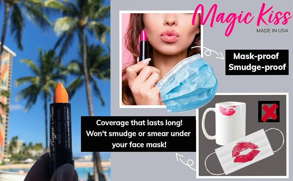 Magic Kiss Lipstick Set Aloe Vera Color Changing 6 Pack MADE IN USA (Black) - mask proof smudge proof moodmatcher transfer proof lipstick make up cosmetics lipsticks lip balm