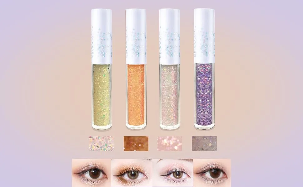 KWOLYKIM 6 Pack Liquid Glitter Eyeshadow Long Lasting Quick Drying Easy to Apply Loose Bling Glitter Diamond Pigmented Glue for Eye Crystals Makeup (Sparkling Sequins) 4 Pack Liquid Sequins - Liquid Glitter Eyeshadow Loose Bling Glitter Diamond Pigmented Glue for Eye Crystals Makeup