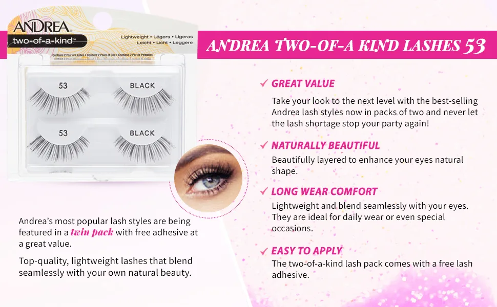 Andrea Two of a Kind False Lashes 53 Black 4 Pack 2 Pair (Pack of 4) Style 53 - Andrea Two of a Kind False Lashes 53 Black, 4 Pack