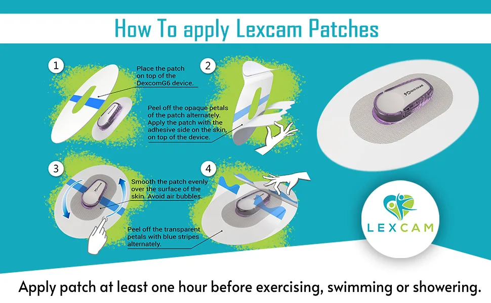 Dexcom G6 Adhesive Patches - Pack of 20 - Lexcam Waterproof CGM Overpatch - Color Clear G6 - CLEAR - g6 patches