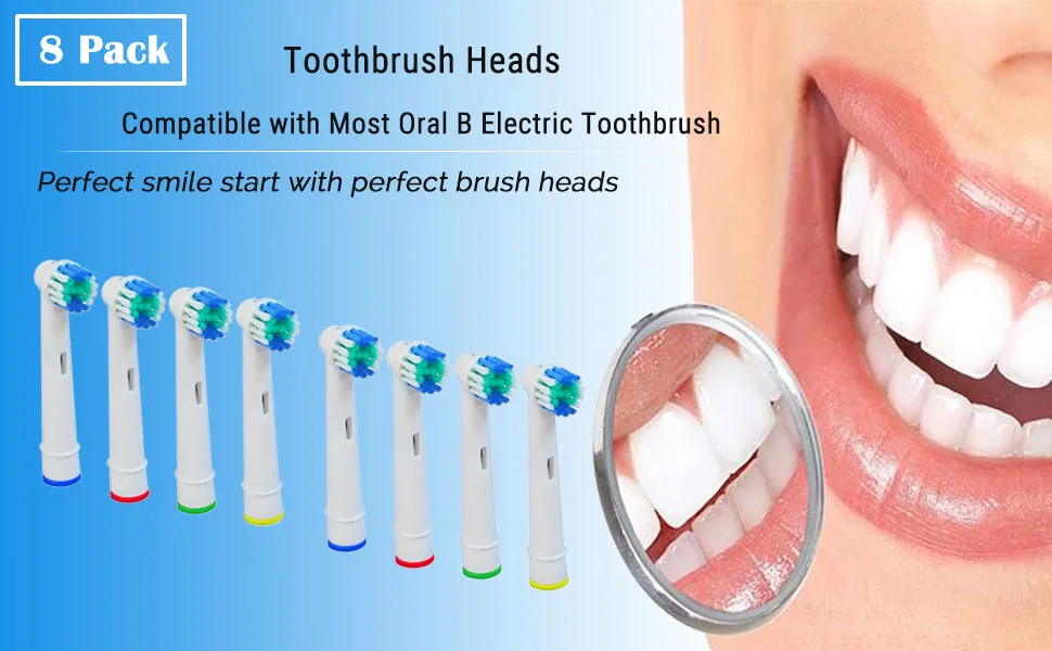 Replacement Toothbrush Heads for Oral-B 8 Pack Replacement Heads Compatible with Oral B Braun Electric Toothbrush - Replacement Toothbrush Heads Compatible with Oral B Braun Electric Toothbrush Heads (8Pack)
