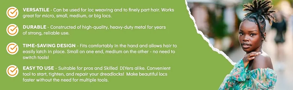 Locsanity Interlocking Tool for Locs - Dual-Ended Metal Dreadlock Crochet Needle - Sisterlock Retightening Tool Loc Maintenance - Hair Styling Dreads Microlocks Small/Medium Locs Double Pack - Locsanity interlocking tool locs dreadlocks dreadlocs