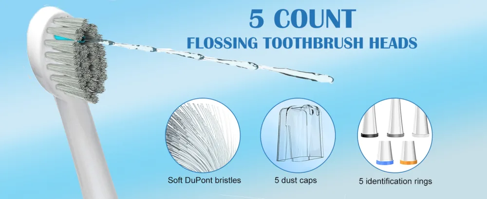 5 Count Replacement Flossing Toothbrush Heads for Water Pick SF-01 / SF-02 / SF-03 / SF-04 with Crystal Cap- Compact - White 5 Count White - product information 1