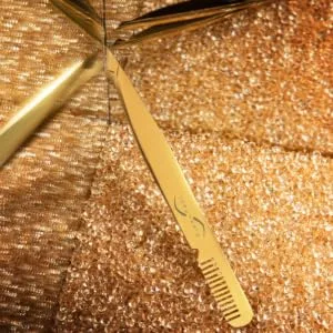 Joey Healy Pro Sculpting Tweezer Pro-Performance Brow Tool Steel Slanted and Pointed Tips for Precise Brow Shaping Protective Travel Case - gold plasma, eyebrow