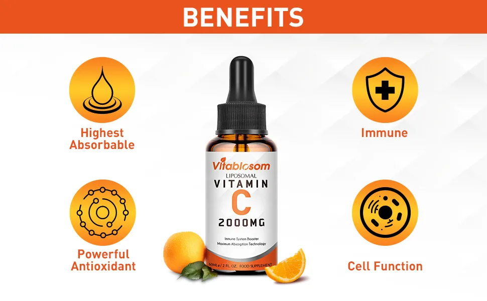 Liposomal Vitamin C 2000mg Liquid for Adults High Absorption VIT C Maximize Vitamin C Immune System & Antioxidant Support 60ML (2 Bottle) 2.02 Fl Oz (Pack of 2) - vitamin c
