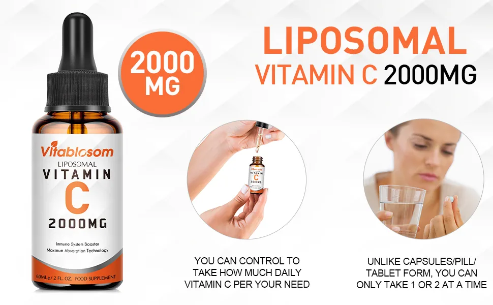Liposomal Vitamin C 2000mg Liquid for Adults High Absorption VIT C Maximize Vitamin C Immune System & Antioxidant Support 60ML (2 Bottle) 2.02 Fl Oz (Pack of 2) - vitamin C drops