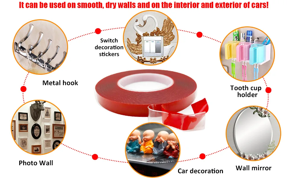 Double Sided Tape 2 Pack Heavy Duty (3/4 Width Total 20 FT) Clear Adhesive Waterproof Removable Double Sided Mounting Tape for Carpet Fix Home Office Wall Decor DIY Crafts Car Glass Decor 2Roll-3M/10' - Double Sided Tape