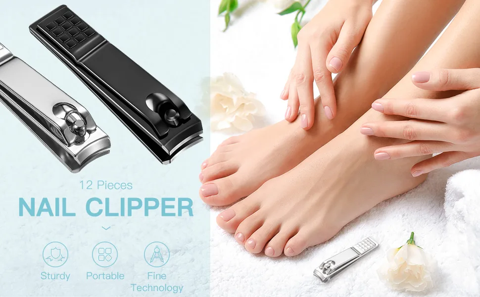 12 Pieces Stainless Steel Nail Clipper Bulk Pack Set Silver Nail Cutter Fingernails and Toenail Clipper Cutter for Women Men - product information 2