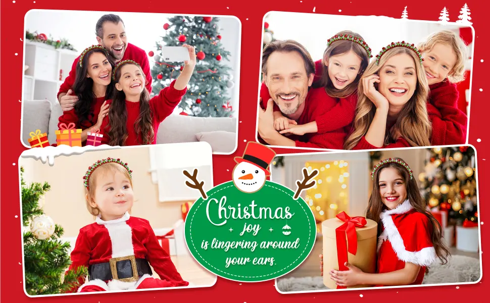 2 Pack Christmas Headband Red Green Silver Tone Christmas Holiday Bells Headbands for Women - product information 3
