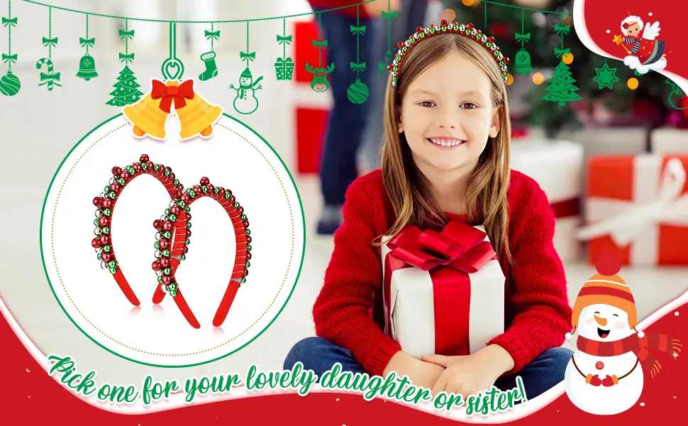 2 Pack Christmas Headband Red Green Silver Tone Christmas Holiday Bells Headbands for Women - product information 4