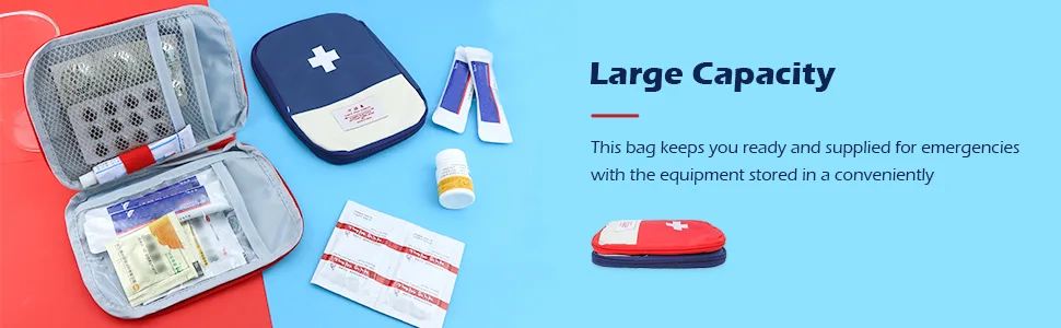 LEEFONE 4 Pack 7 x 5 Travel Mini First Aid Pouch Portable Outdoor First Aid Medical Bag Multi-function Emergency Medicine Storage Bag (Red & Blue) - Large Capacity