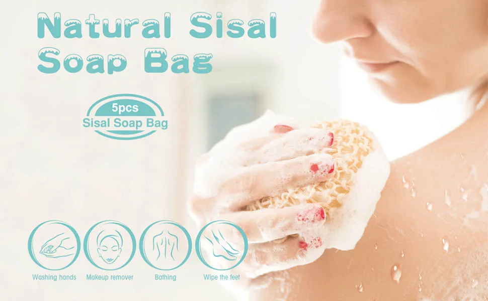 E-Know Soap Bag 5 Pack Natural Sisal Soap Saver Zero Waste Plastic-free Soap Net Foaming and Drying The Soap Massage Peeling - product information 2