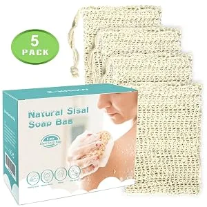 E-Know Soap Bag 5 Pack Natural Sisal Soap Saver Zero Waste Plastic-free Soap Net Foaming and Drying The Soap Massage Peeling - product information 9