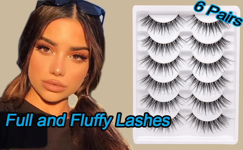 Veleasha Lashes with Clear Band Fluffy Lashes that Look Like Extensions 6 Pairs Pack Invisible False Eyelashes (12-18mm) Full & Fluffy | 12-18mm - product information 2