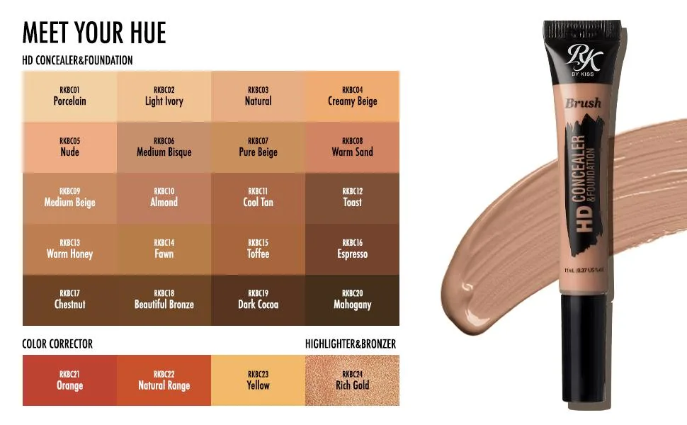 Ruby Kisses HD Brush Concealer & Foundation 3 Pack (Fawn) - rkbc swatch 1