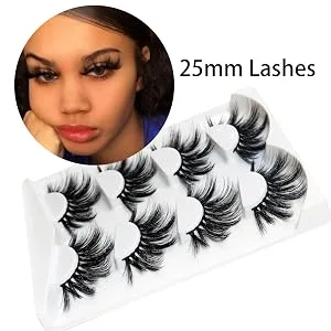 Losha 5D Faux Mink Lashes 25mm Dramatic Look False Eyelashes Fluffy Volume Luxurious Eyelashes for Makeup 4 Pairs Pack (48C) Fluffy Lashes-02 - product information 8