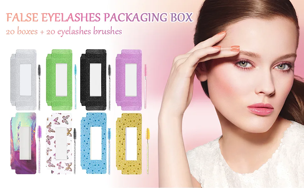 20 Pieces Empty Lash Boxes Packaging Wholesale Eyelashes Packaging Box Glitter Paper False Eyelash Boxes Soft Paper Lash Case Storage with 20pcs Disposable Mascara Wands (Black) - lash boxes eyelash boxes eyelash packaging lash packaging eyelash box lash case