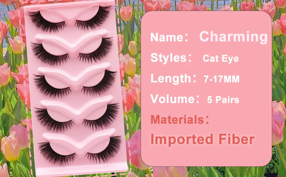 Veleasha Cat Eye Lashes Natural Look 16MM Fox False Eyelashes Gorgeous Wispy Faux Mink Lashes 5 Pairs Pack | Charming Cat Eye-Charming - product information 3