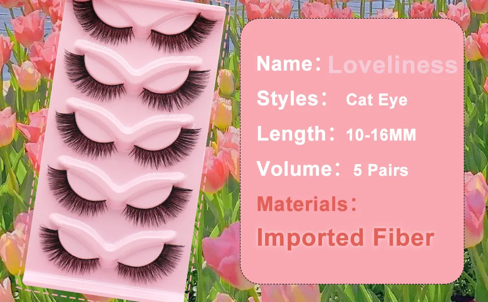 Veleasha Cat Eye Lashes Natural Look 16MM Fox False Eyelashes Gorgeous Wispy Faux Mink Lashes 5 Pairs Pack | Charming Cat Eye-Charming - product information 4