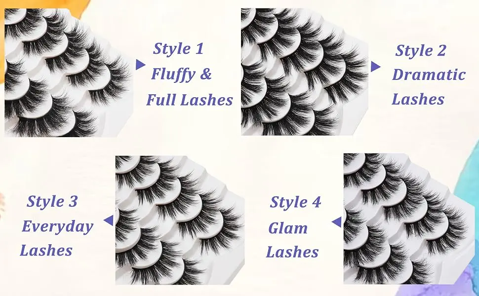 Losha False Lashes Super Fluffy Faux Mink Eyelashes Dramatic Long and Full Fake Eyelashes 7 Pairs Pack Volume Lashes Style1-Fluffy & Full Lashes - fluffy lashes-3