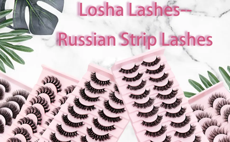 Losha Eyelashes DD Curl Russian Strip Lashes Wispy False Eyelashes that Like Lash Extensions 10 Pairs Soft Fake Lashes Pack (D03) 10P-D03 - product information 1