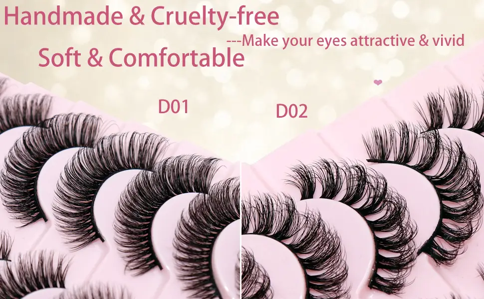 Losha Eyelashes DD Curl Russian Strip Lashes Wispy False Eyelashes that Like Lash Extensions 10 Pairs Soft Fake Lashes Pack (D03) 10P-D03 - product information 2