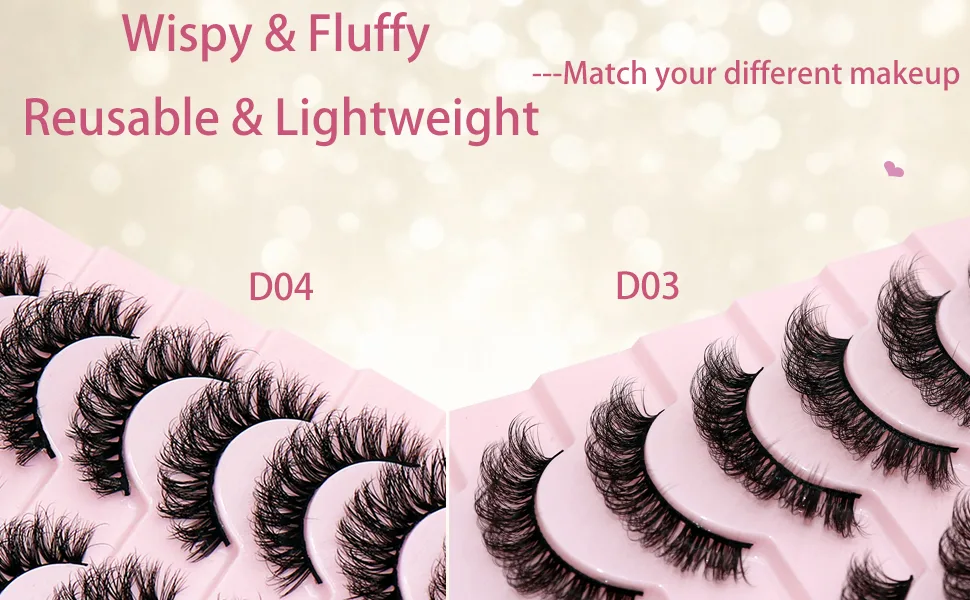 Losha Eyelashes DD Curl Russian Strip Lashes Wispy False Eyelashes that Like Lash Extensions 10 Pairs Soft Fake Lashes Pack (D03) 10P-D03 - product information 3