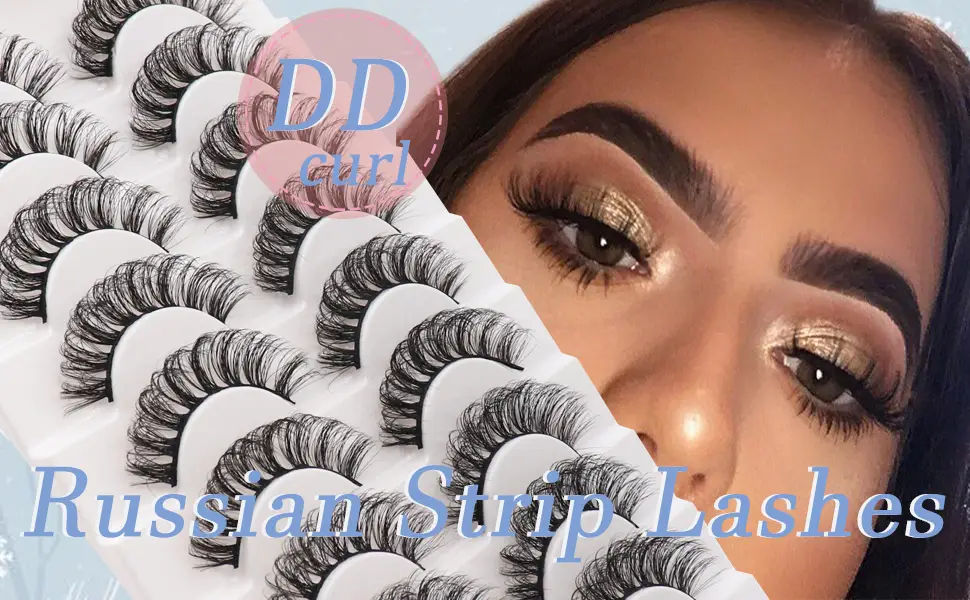 Losha Eyelashes DD Curl Russian Strip Lashes Fluffy False Eyelashes 10 Pairs Pack that Look Like Lash Extensions| D02 Russian Strip Lashes-DD Curl-D02 - product information 2