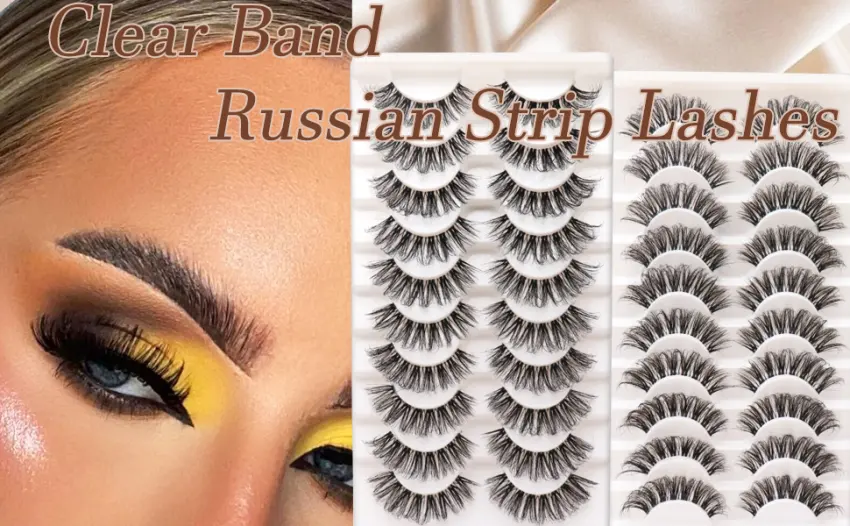 Losha Lashes D Curl Russian Strip Lashes with Clear Band Fluffy False EyeLashes 10 Pairs Pack| DT01 Russian Strip Lashes-D Curl-DT01 - product information 2