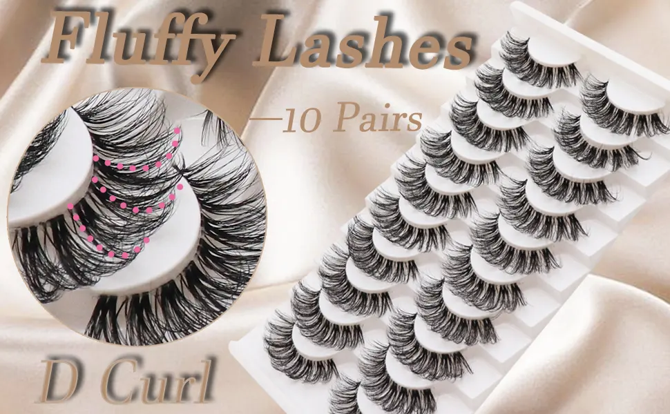 Losha Lashes D Curl Russian Strip Lashes with Clear Band Fluffy False EyeLashes 10 Pairs Pack| DT01 Russian Strip Lashes-D Curl-DT01 - product information 3
