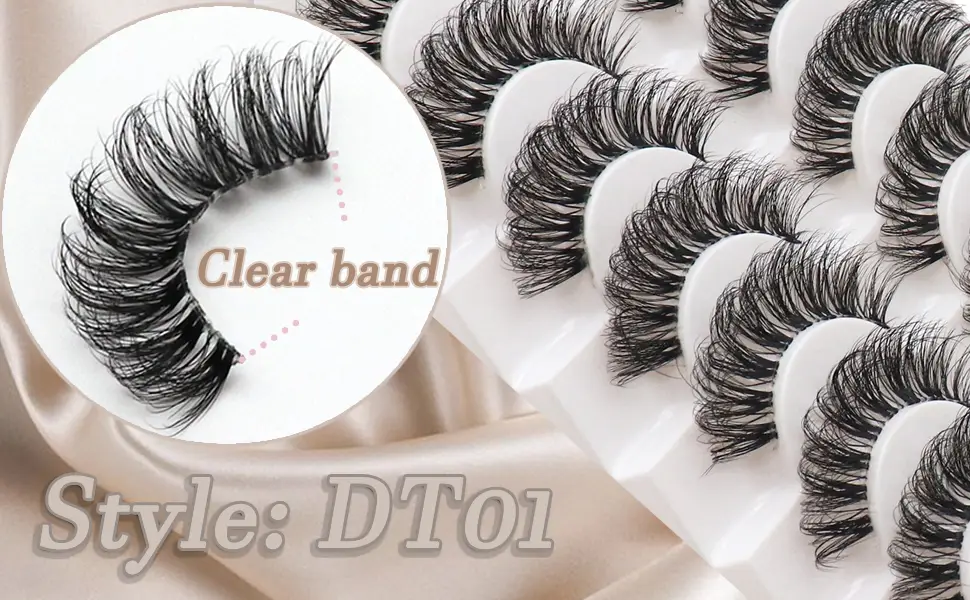 Losha Lashes D Curl Russian Strip Lashes with Clear Band Fluffy False EyeLashes 10 Pairs Pack| DT01 Russian Strip Lashes-D Curl-DT01 - product information 4
