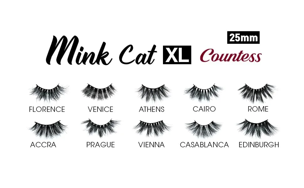 CATTITUDE 3D LASHES Edinburgh Countess Mink Cat 25mm False Eyelashes Ligthweight & Reusable - Mink cat XL countess lashes come in 10 different styles!