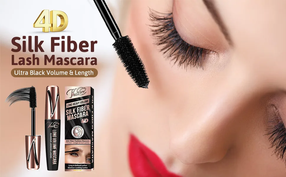 Venicare 4D Silk Fiber Lash Mascara Lengthening and Thick Volume Long Lasting Smudge-Proof All Day Full Long Thick Smudge-Proof Eyelashes 3 Pack - Lash Mascara