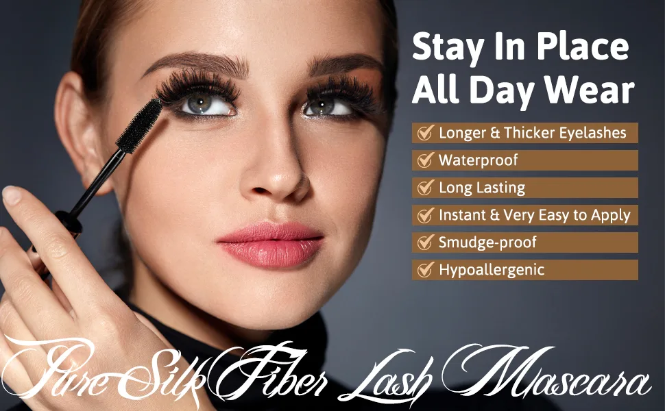 Venicare 4D Silk Fiber Lash Mascara Lengthening and Thick Volume Long Lasting Smudge-Proof All Day Full Long Thick Smudge-Proof Eyelashes 3 Pack - Lash Mascara