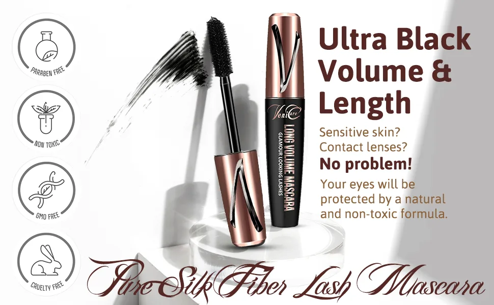 Venicare 4D Silk Fiber Lash Mascara Lengthening and Thick Volume Long Lasting Smudge-Proof All Day Full Long Thick Smudge-Proof Eyelashes 3 Pack - Lash Mascara