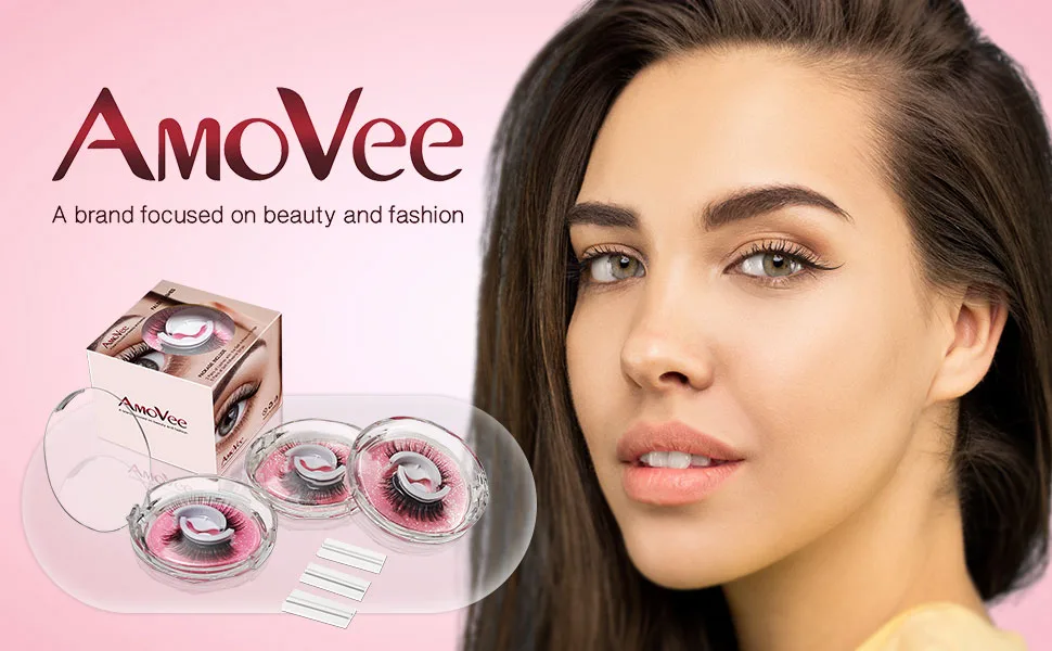 AmoVee Self Adhesive Eyelashes Eyelashes Fluffy Natural Look No Glue Needed Reusable False Lashes Easy put on (Pack of 3 Pairs) - AmoVee false lashes