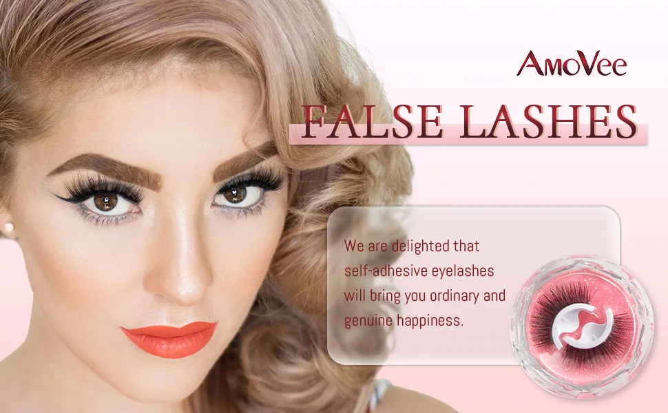 AmoVee Self Adhesive Eyelashes Eyelashes Fluffy Natural Look No Glue Needed Reusable False Lashes Easy put on (Pack of 3 Pairs) - self adhesive lashes