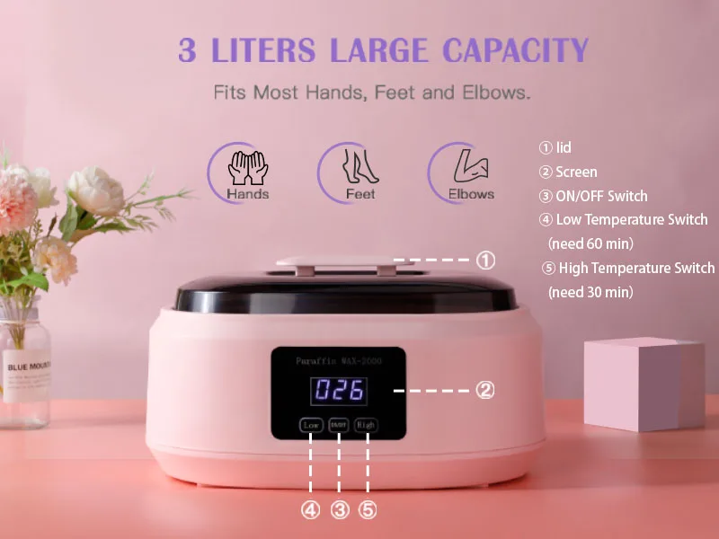 Biutee Paraffin Wax Machine Touchscreen 3500ml Paraffin Wax Warmer with 4 Pack Lavender Wax 30Min Fast Wax Meltdown Temperature Control Paraffin Hot Wax Spa Arthritis Paraffin Bath - product information 4