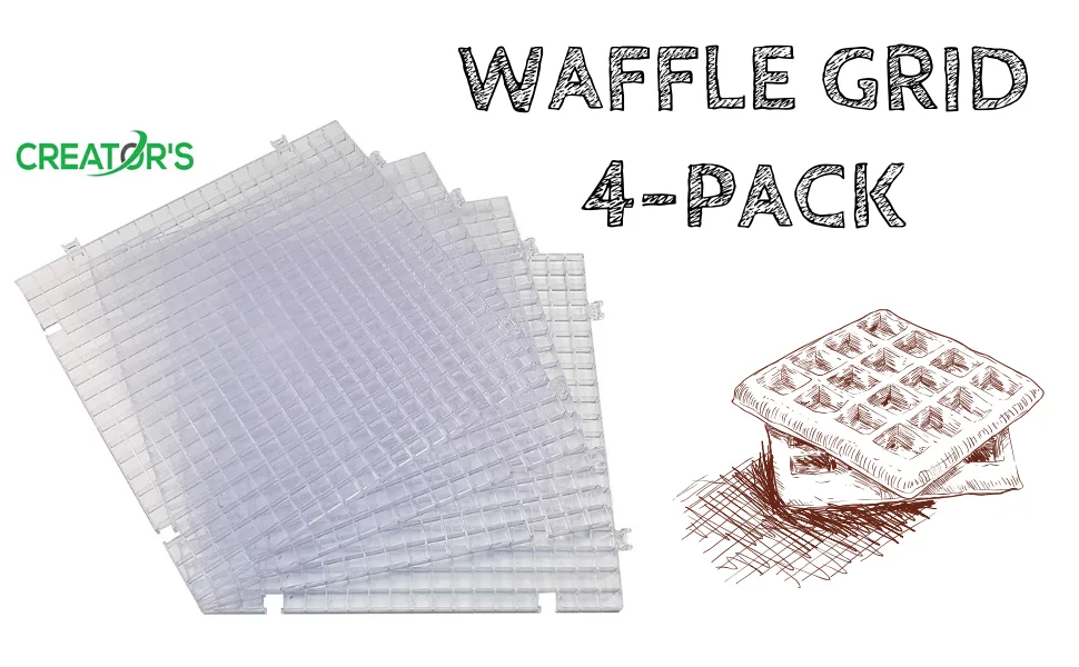 Creator's Waffle Grid 4-Pack - As Seen On HGTV/DIY Cool Tools Network - 100% USA - Solid Bottom Modular Surface - Glass Cutting Small Parts Liquid Containment Grow Room Etc. - Home Office Shop - Waffle Grid 4-Pack