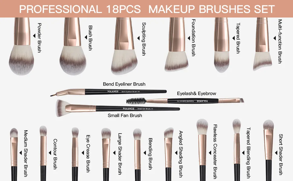 Makeup Brushes with Case MAANGE 18 Pcs Professional Makeup Brush Set Premium Synthetic Face Kabuki Brush Kit Foundation Blush Powder Eyeshadow Brushes Set Christmas Gift(Coffee) - brushes
