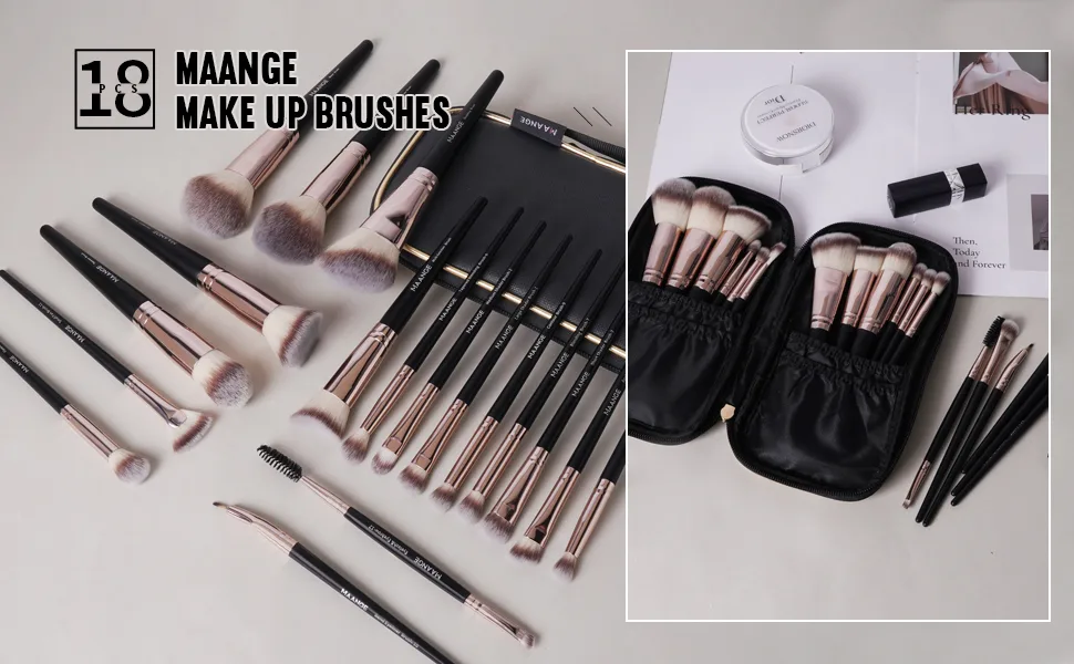 Makeup Brushes with Case MAANGE 18 Pcs Professional Makeup Brush Set Premium Synthetic Face Kabuki Brush Kit Foundation Blush Powder Eyeshadow Brushes Set Christmas Gift(Coffee) - make up brushes set