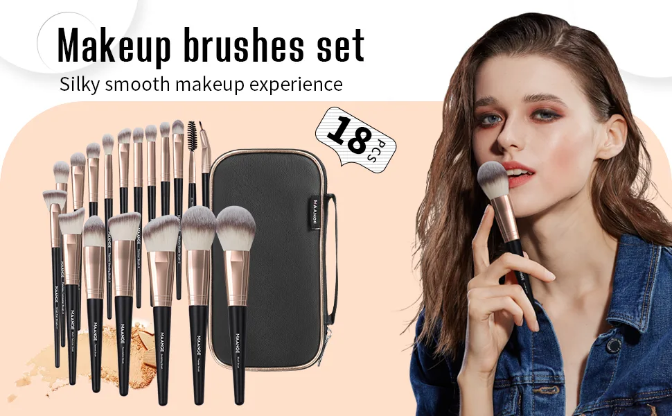 Makeup Brushes with Case MAANGE 18 Pcs Professional Makeup Brush Set Premium Synthetic Face Kabuki Brush Kit Foundation Blush Powder Eyeshadow Brushes Set Christmas Gift(Coffee) - makeup brushes